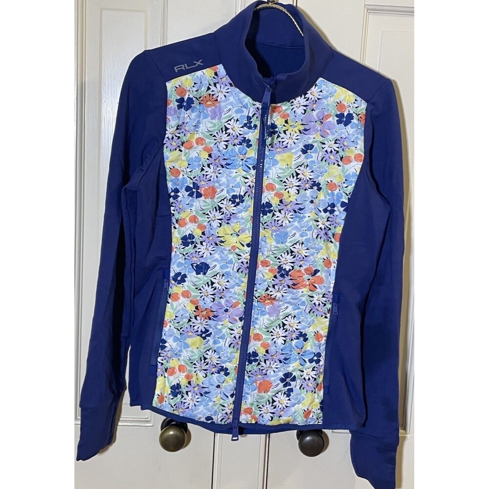 RLX Ralph Lauren Floral Hybrid Golf Jacket Blue Performance Full Zip Tiny Flaw
